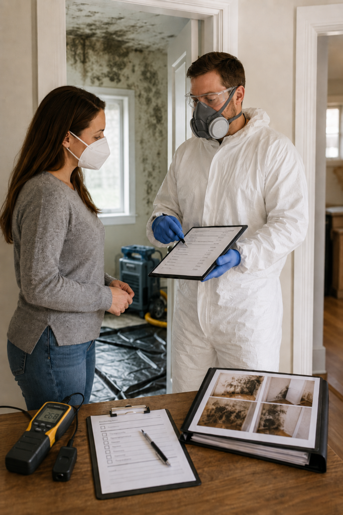 MOULD-REMEDIATION-CONTRACTOR-EXPLAINING-PROCESS-WITH-CLIENT