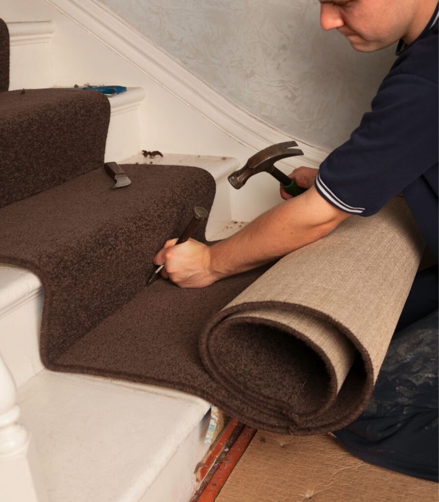 carpet-fitter-fitting-carpet-on-stairway